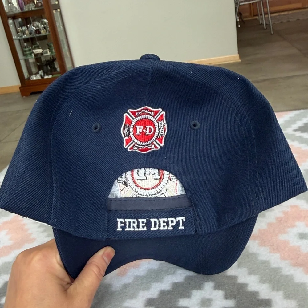 NEW Embroidered Fire Dept FD Cap with Red Flame Visor - navy blue one size